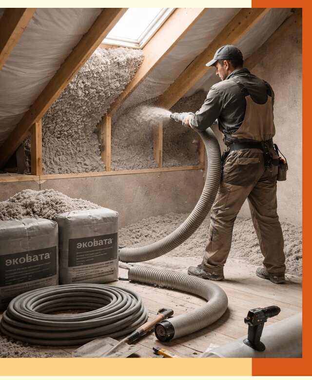 Утепление мансарды эковатой в Шадринске от 2275 руб/м2 — монтаж, задувка, цена | ТепломастерШдр