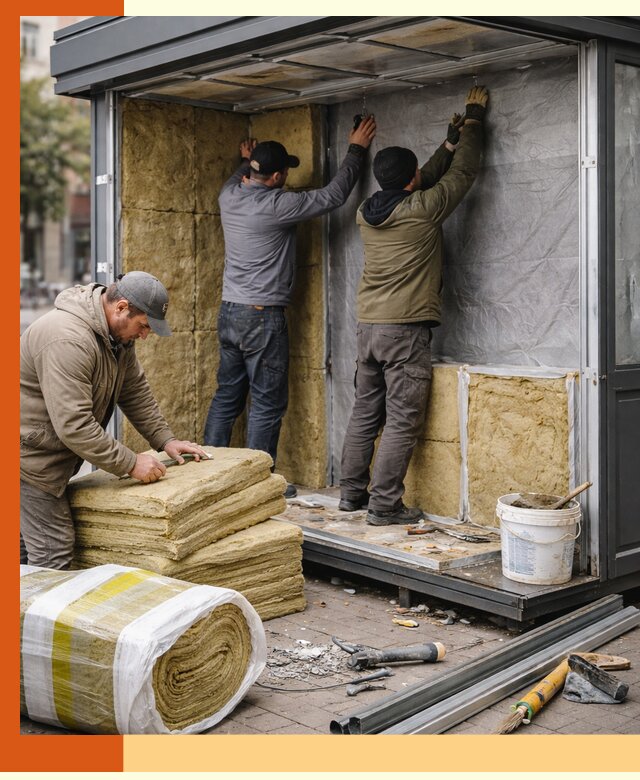 Утепление павильона шаурмы под ключ в Шадринске
