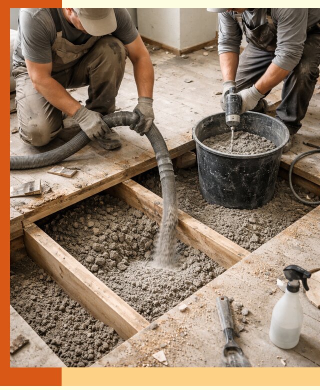 Заполнение пустот пола в Шадринске полиуретаном и пенополистиролом