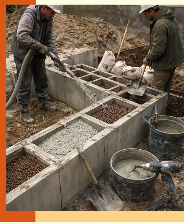 Заполнение полостей фундамента в Шадринске герметичным утеплением и повышением прочности
