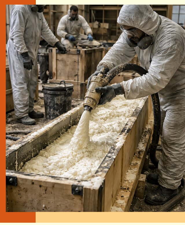 Заливка пенополиуретана в формы для утепления в Шадринске